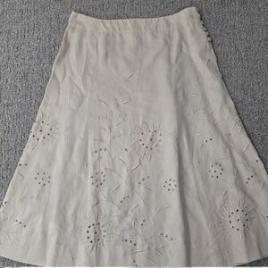 Banana Republic Linen Embroidered Floral Eyelet Skirt Cottagecore Size 4